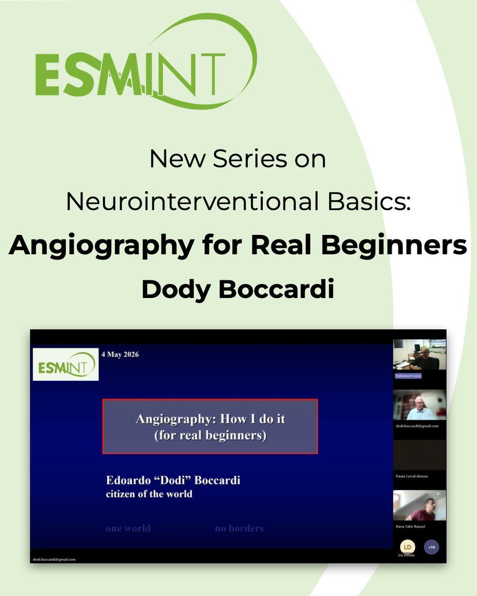 esmintsociety's tweet photo. Great kickoff for the ESMINT Education Cluster’s new series on neurointerventional basics 🚀 Honoured to have Dodi Boccardi launch it with “Angiography for Real Beginners.” 🎤 Clear, practical, plus spinal angiography 🧠 Looking forward to what’s next ✨ #ESMINT#Neurointervention https://t.co/bT6uxirsNa