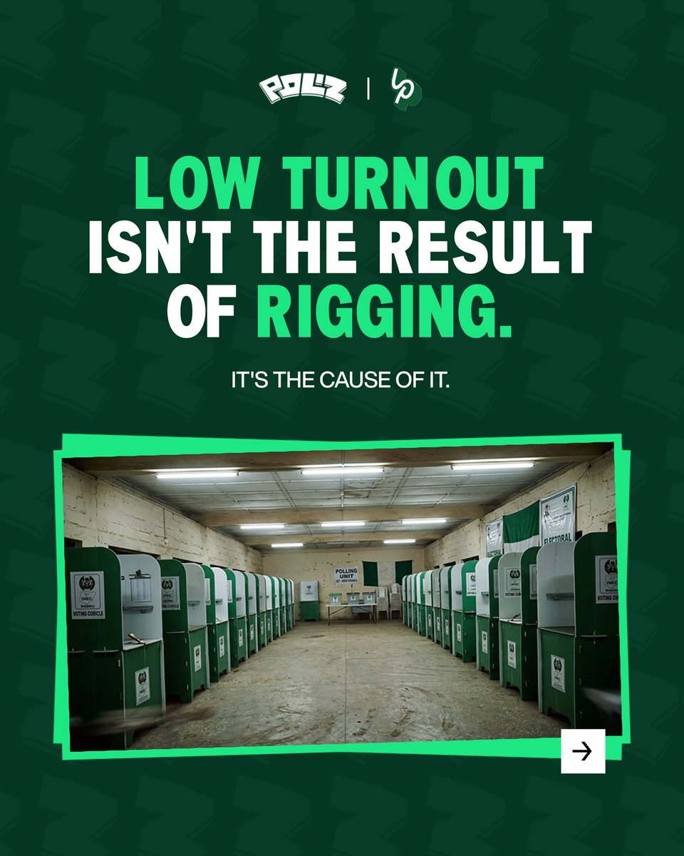 polizng's tweet photo. Low turnout isn’t what happens after rigging.

It’s what makes rigging possible.

Register. Show up. Make the numbers too big to move. https://t.co/DfowGnWtng