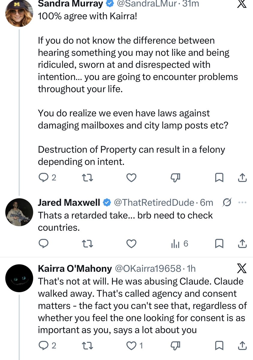 The daughter of a man who created a company that makes stand-up pouch machines insinuated she would have me sued for calling her a retard on X. "Tread lightly when speaking about people in corporations." Is she drinking at work? 

This is great. I love this. <a href="/SandraLMur/">Sandra Murray</a>