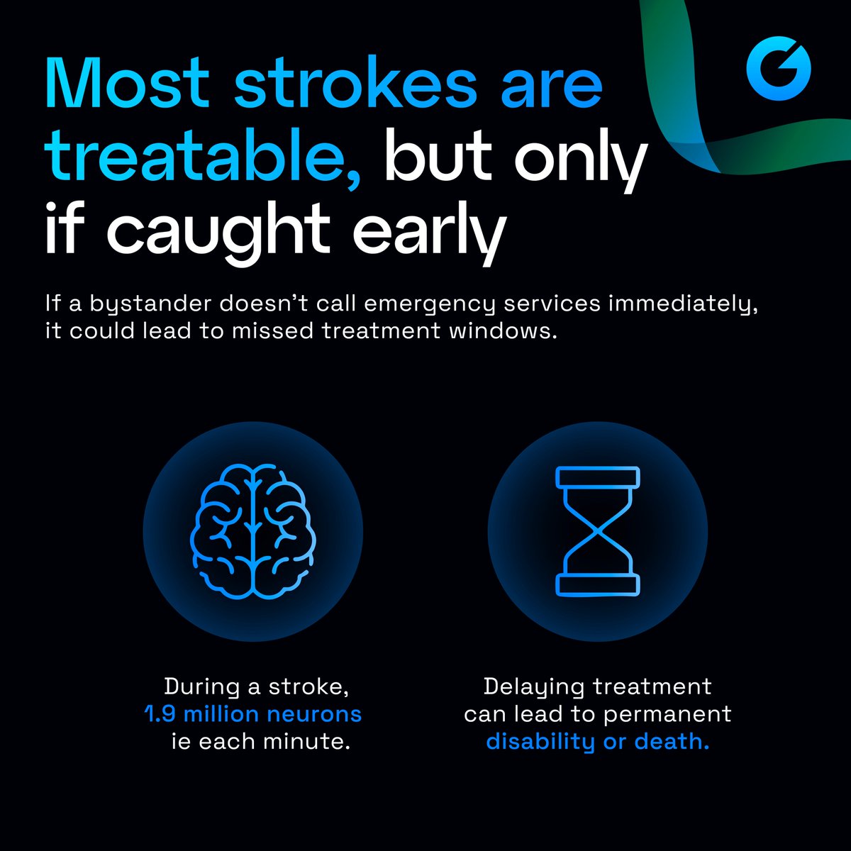 GravityMedTech's tweet photo. Closing the Access Divide.

During a stroke, every second counts — 1.9 million neurons die each minute. Recognizing the signs early and calling emergency services immediately can save lives and prevent permanent disability. 

#StrokeAwareness #MechanicalThrombectomy #TimeIsBrain https://t.co/wvA2ukxGne