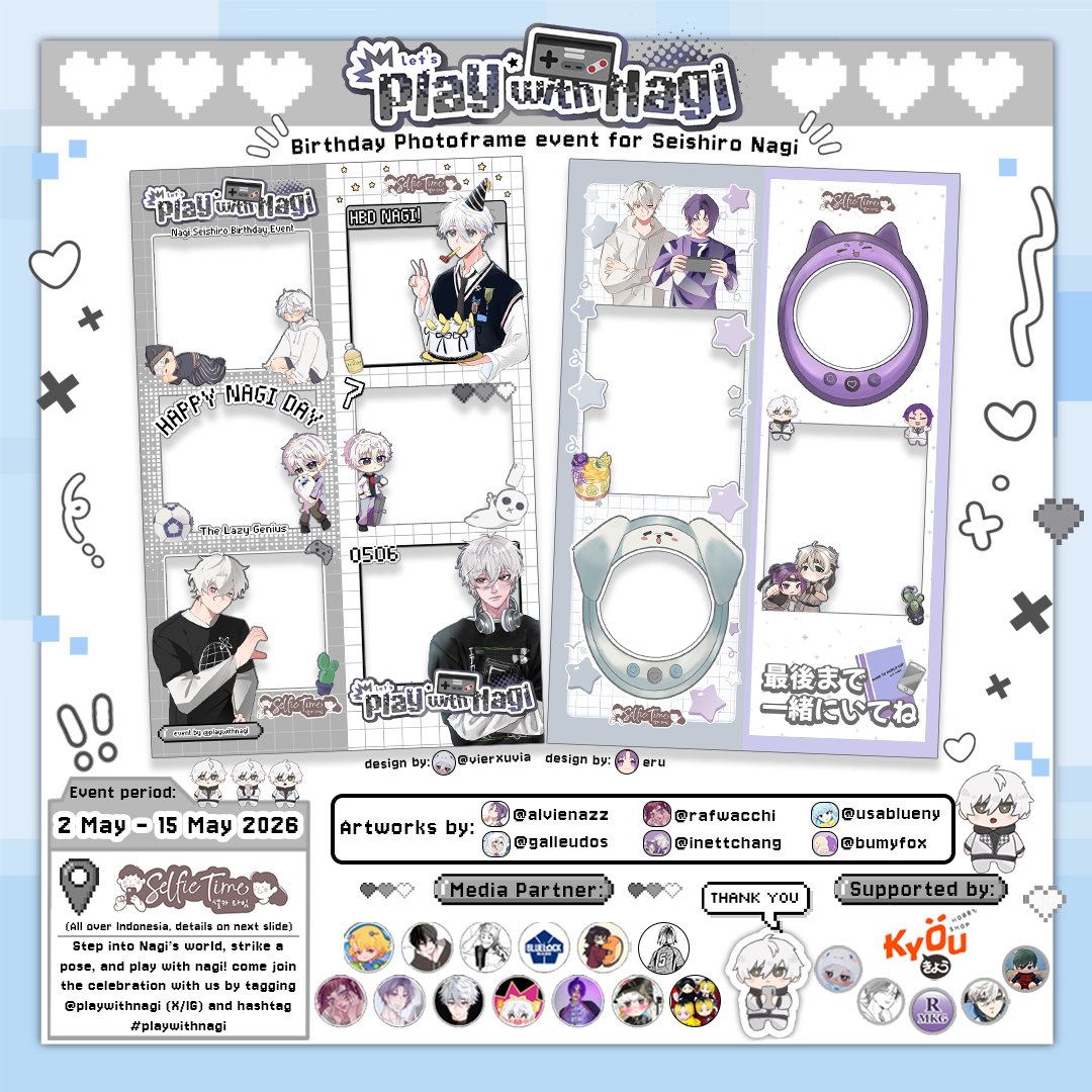 Sambut ulang tahun Nagi Seishiro dan pakai frame dari <a href="/playwithnagi/">Nagi Seishiro Birthday Event</a>

Catat tanggalnya dan jangan kelewatan event serunya!

📅 2 - 15 mei 2026
📍 Seluruh Store Selfie Time 

#SelfieTimeID #playwithnagi #happynagiday