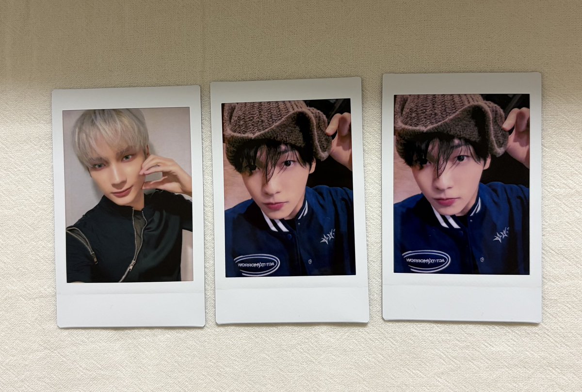 MoaRimu's tweet photo. [ACT : TOMORROW JAPAN]INSTANT PHOTO CARD Ver.2  チェキ TXT 交換

譲)画像の物スビン、ヒュニンカイ

求)ボムギュ黒の衣装

同日郵送での交換希望です！

#TXT交換 https://t.co/RFHLf7L4Fn