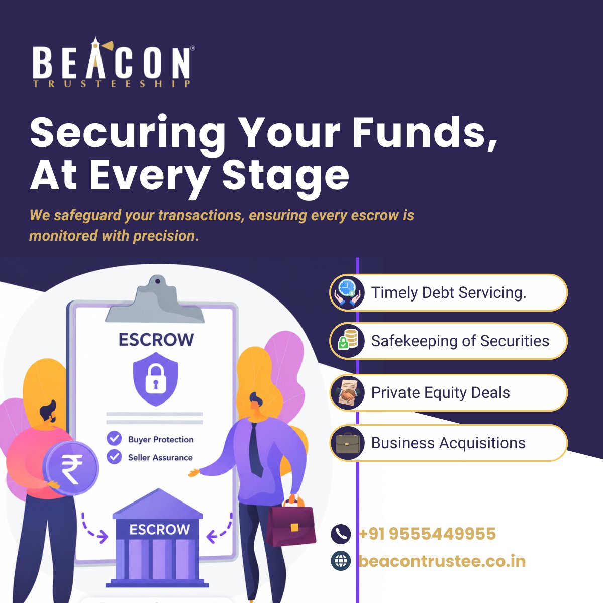 beacontrustee's tweet photo. Trust is built on protection.

Secure, transparent escrow solutions ensuring your funds stay safe at every stage, from debt servicing to high-value deals.

Because security isn’t optional it’s essential.

#EscrowServices #SecureTransactions #DebtServicing #BeaconTrusteeship https://t.co/i0dLnmr8s8