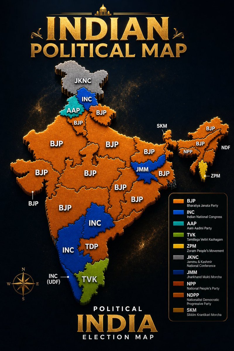 khansazidmohd's tweet image. 🔥 India’s Political Landscape in One Frame 🇮🇳
Power. Strategy. Dominance. Who rules where? 🗳️

#IndianPolitics #ElectionMap #India2026 #PoliticalMap #BJP #INC #AAP #TVK #IndianElections #IndiaVotes #PoliticalUpdate #ElectionInsights #TrendingIndia #PoliticsToday #ReelIndia