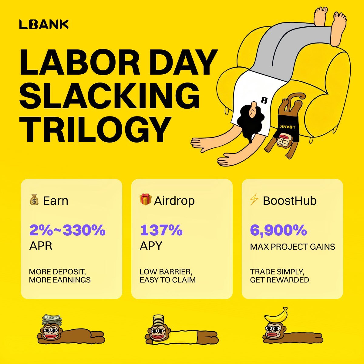 LBankLabs_Korea's tweet image. Labor Day mood: low effort, high upside 😴📈

Why grind all day when the market can move for you?

💰 Up to 330% APR
🎁 Up to 137% APY
⚡ Up to 6,900% gains
Today’s plan: relax, watch, and let crypto do its thing 👇
#LBankLabs #LaborDay #Crypto