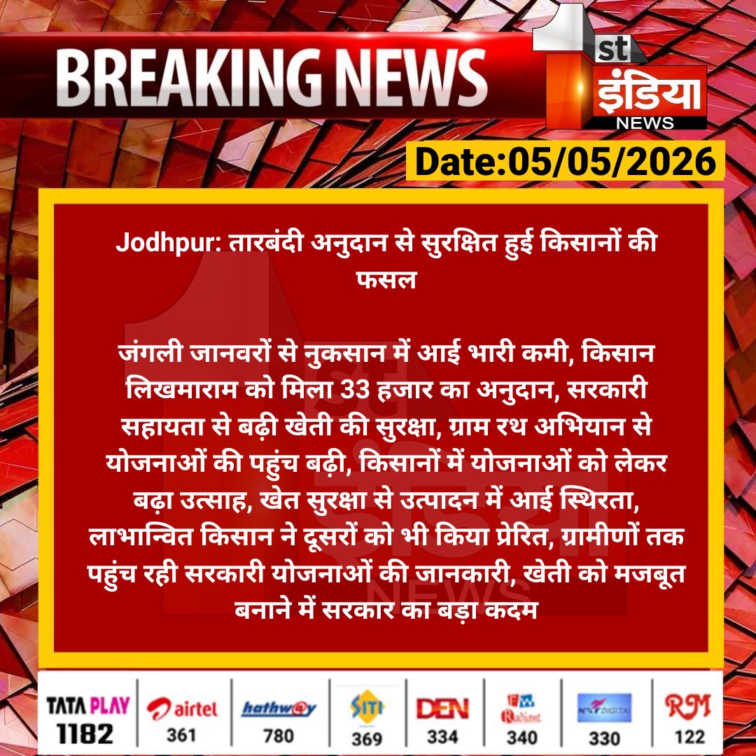 1stIndiaNews's tweet image. #Jodhpur: तारबंदी अनुदान से सुरक्षित हुई किसानों की फसल

जंगली जानवरों से नुकसान में आई भारी कमी, किसान लिखमाराम को मिला 33 हजार का अनुदान, सरकारी सहायता से बढ़ी...

#RajasthanWithFirstIndia @RajGovOfficial