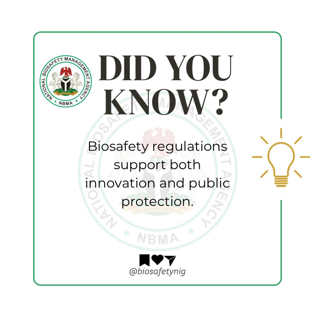 BiosafetyNig's tweet image. Did you know? Stay informed with NBMA

#NBMA #Biosafety #Regulation