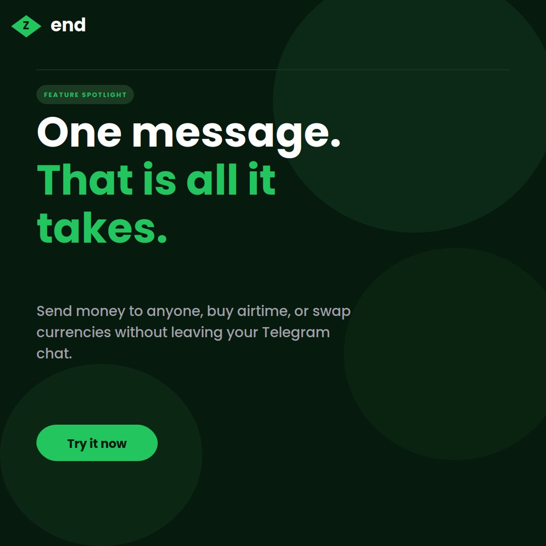 Zend_Money's tweet photo. One message.

That is all it takes to send money, buy airtime, or swap currencies on Zend.

No switching apps. No filling forms. Just open Telegram and send a message.

Try it now.
https://t.co/v9OABmIEYg https://t.co/sGbvDGU02G