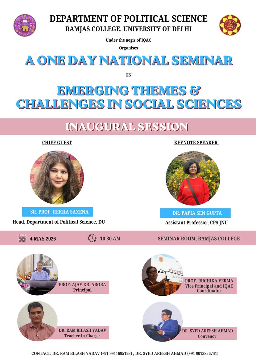 Thanku so much <a href="/ProfRekhaSaxena/">Senior Prof. Rekha Saxena</a> ma'am for gracing the occasion. It was honour to have you &amp; <a href="/PapiaSengupta3/">Papia Sengupta (she/her)</a>  and was enriching experience to all. <a href="/taeijaz/">Tanvir Aeijaz</a> <a href="/OfficialRamjas/">Ramjas College</a>