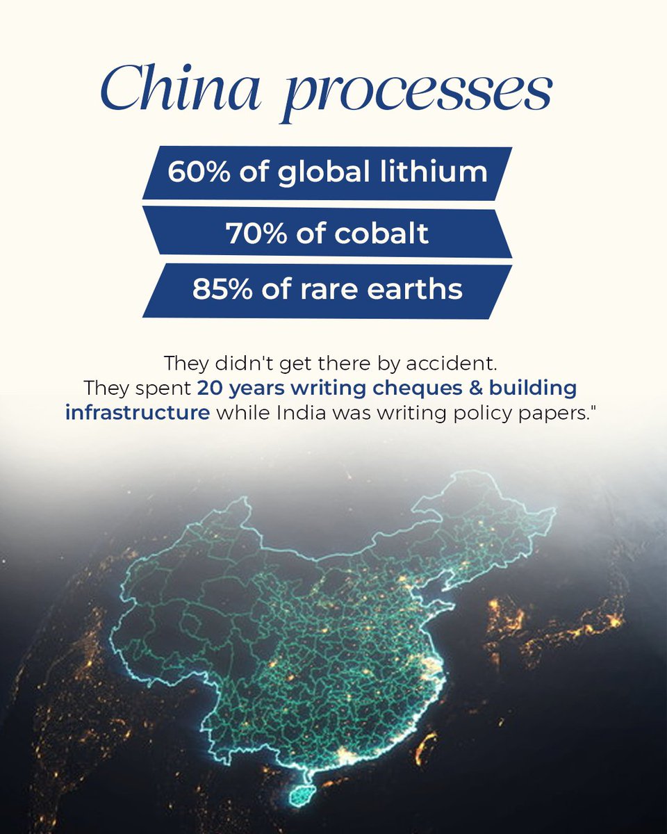 Kushexplains's tweet image. India is scaling clean energy fast. But clean energy runs on critical minerals - lithium, cobalt, rare earths - where processing is heavily concentrated in China.
What do you think about this? Tell us in the comments!

#Economics #IndianEconomy #EnergyTransition #CleanEnergyIndia