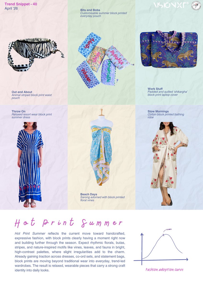 i_visionxt's tweet photo. Hot Print Summer highlights the rise of expressive block prints in bright palettes. Featuring florals, butas, and nature motifs these handcrafted designs move into everyday wear with a strong craft identity.@TexMinIndia https://t.co/Iz57HztrDO
