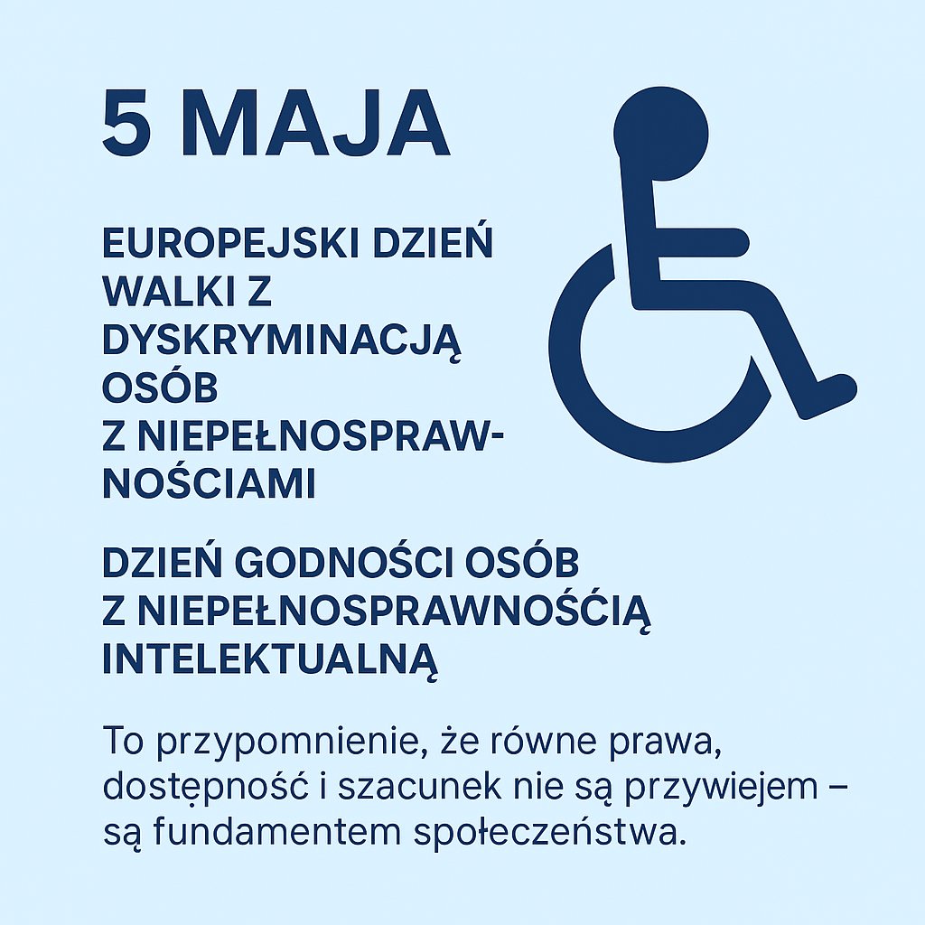 Koalicja_na's tweet photo. 📅 5 maja - ważna data!
Dziś obchodzimy Europejski Dzień Walki z Dyskryminacją Osób z Niepełnosprawnościami oraz Dzień Godności Osób z Niepełnosprawnością Intelektualną.
To przypomnienie, że równe prawa, dostępność i szacunek nie są przywilejem - są fundamentem społeczeństwa. 
Niestety, wciąż jednak wiele osób mierzy się z barierami i wykluczeniem.
👉 Budujmy świat bez uprzedzeń - codziennie, nie tylko od święta.
#Dostępność #Równość #Niepełnosprawność #Godność