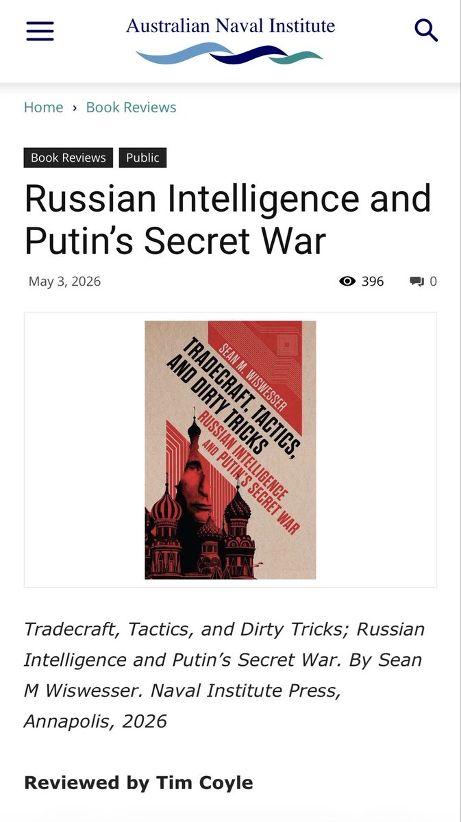 America needs allies like Australia. In my book I highlight how 5-eyes and NATO are the envy of Russia, and our alliances have helped disrupt countless Russian intelligence operations.

🇦🇺So am honored to have a very favorable review of my book from the Australian Naval Institute