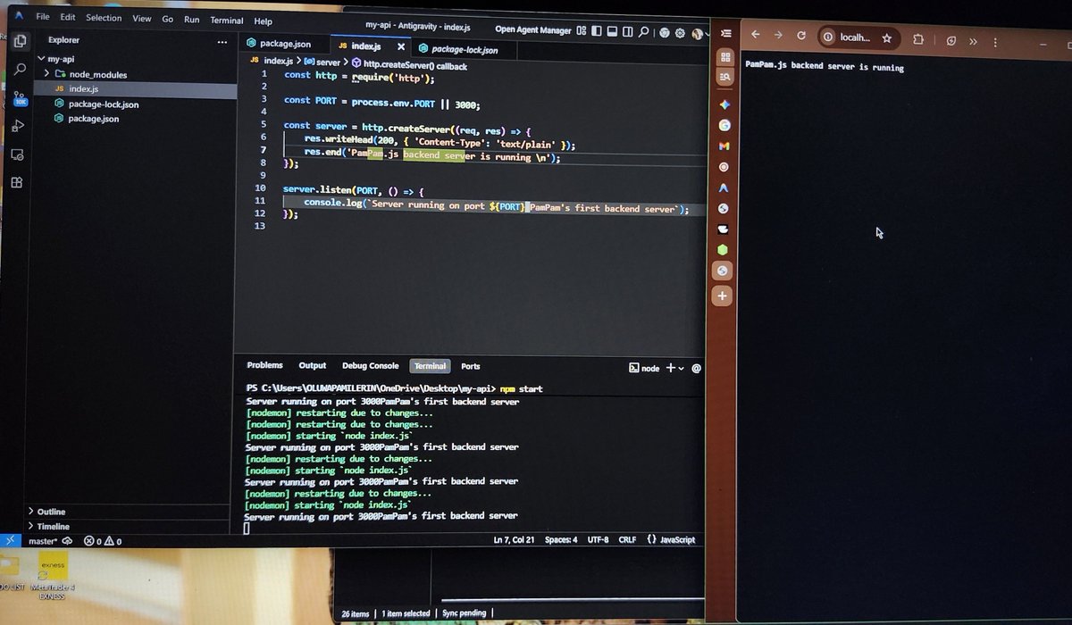 Localhost:3000 Setup DAY 2 OF MY BACKEND JOURNEY Today, I leveled up my Express skills with ...