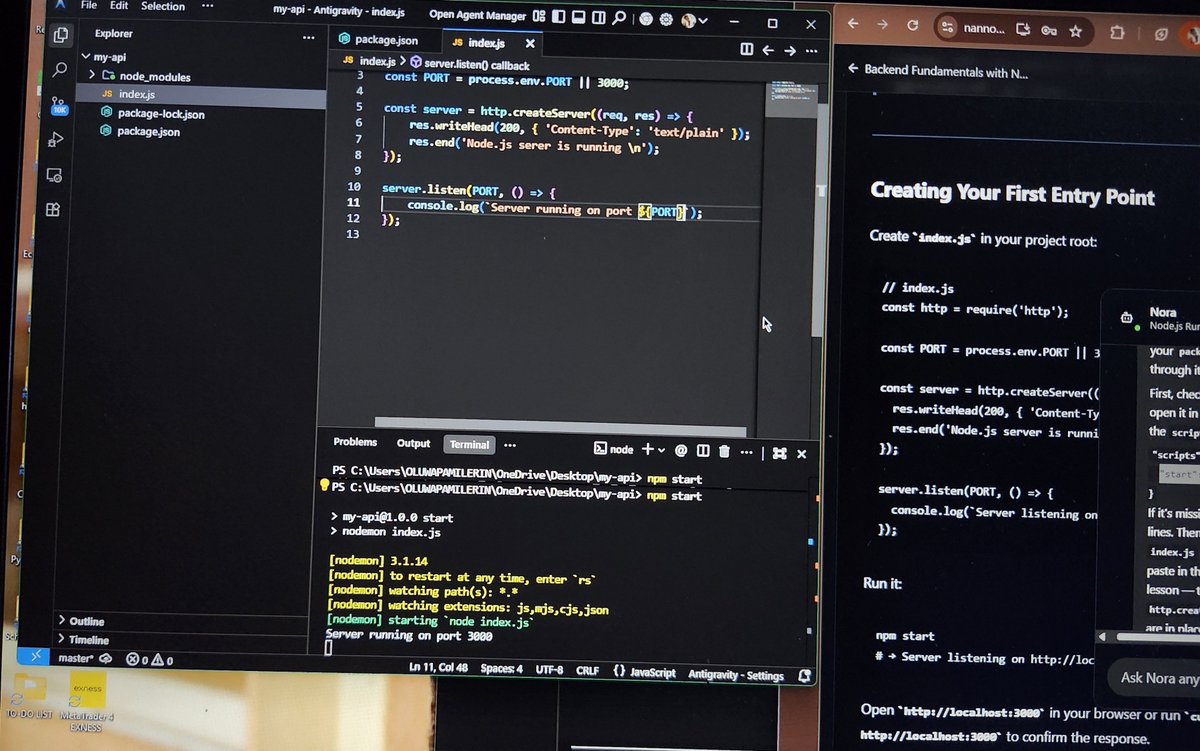 Localhost:3000 Setup DAY 2 OF MY BACKEND JOURNEY Today, I leveled up my Express skills with ...