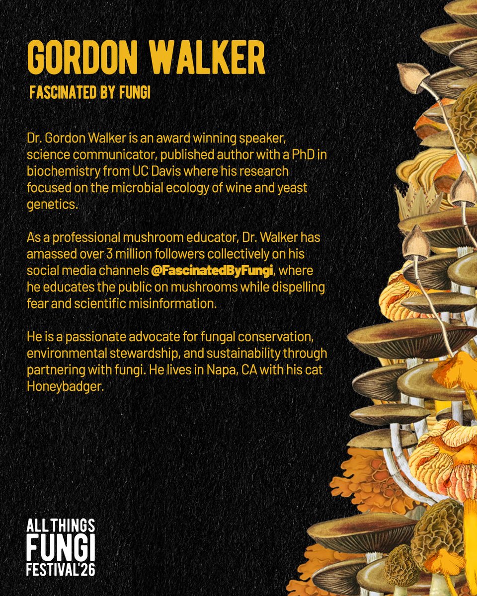 allthingsfungi's tweet image. We’re so excited to welcome Gordon Walker @Fascin8dByFungi to All Things Fungi Festival 2026 🥳 #fungi #allthingsfungifestival #festival