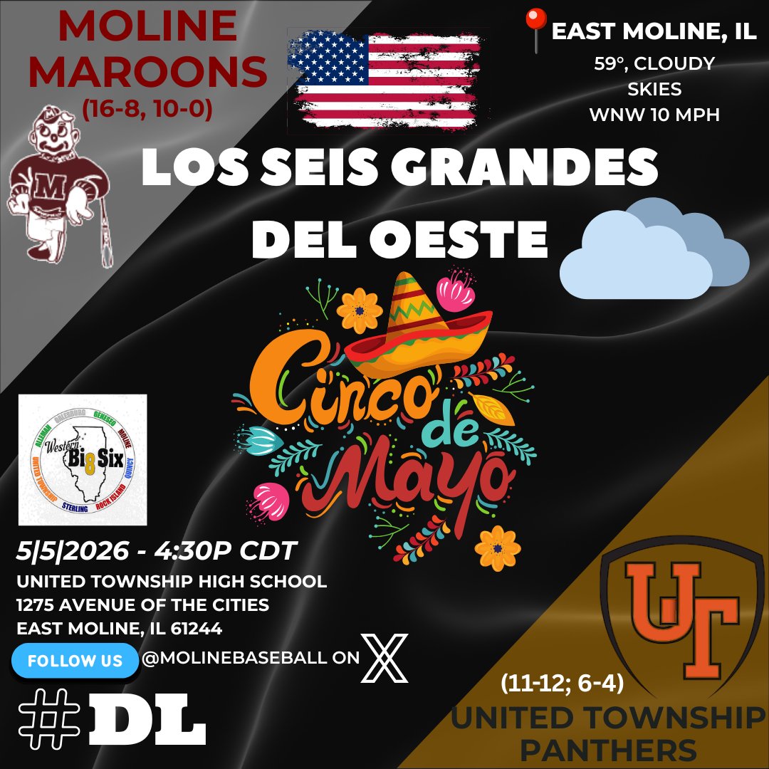 molinebaseball's tweet photo. It's a #Maroons GAME DAY!! We have a #WB8 Monday, on a Tuesday! We got Conference baseball, we got #CincoDeMayo, we got particulars.... #BlueTuesday #DL https://t.co/ZNbJVZs2qh