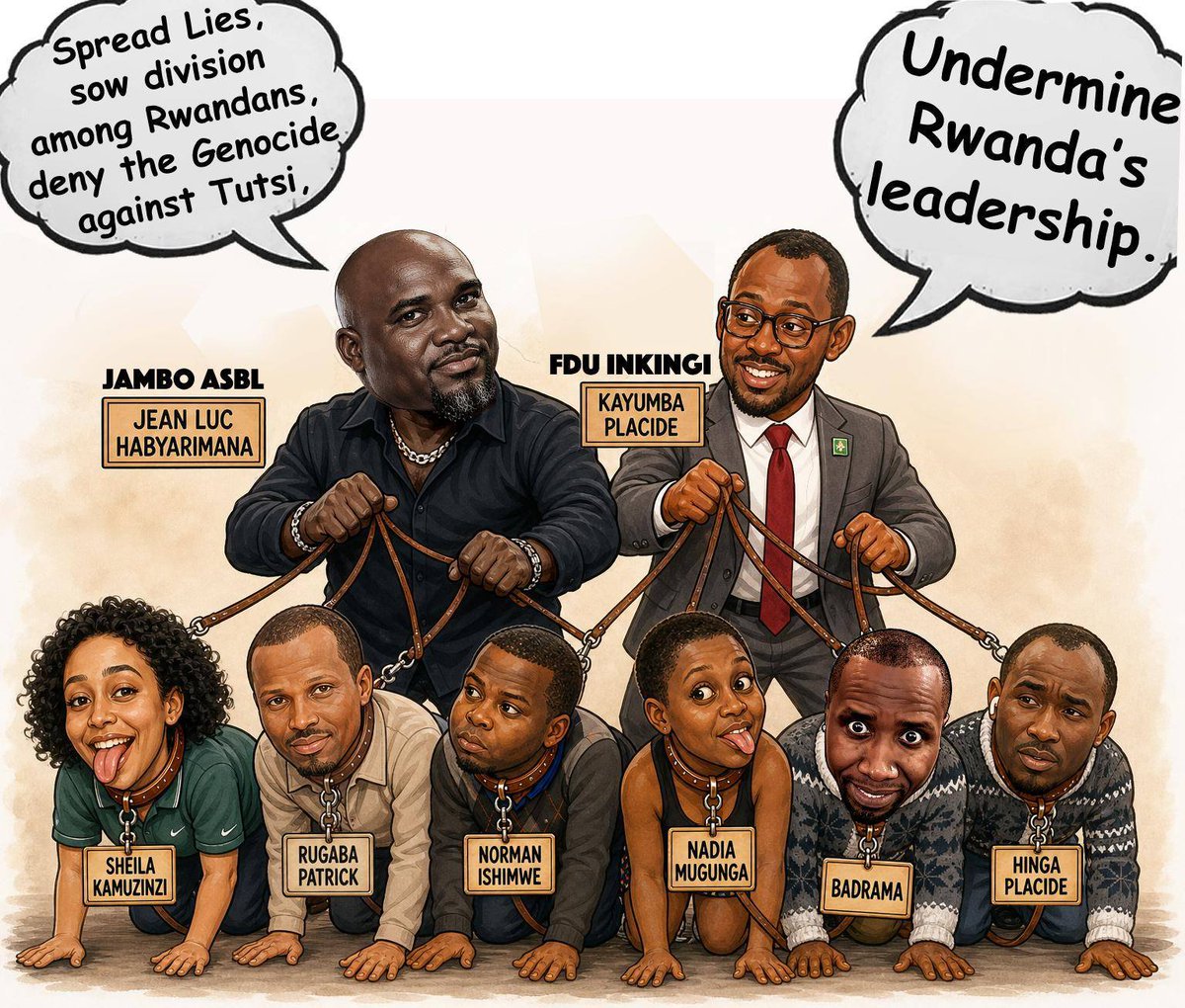 FelixMugenzi's tweet photo. UPDATE: Jean Luc Habyarimana of #JamboASBL and Placide Kayumba of #FDU_Inkingi are the ones leading that group of idle youth who spend their time defaming Rwanda, spreading rumors, and even denying the Genocide against the Tutsi.
NOTE: We will confront them and defeat them; they will not mislead Rwandans while we stand by and watch.
@Nadia_MUGUNGA1 @sheilakamuzinzi