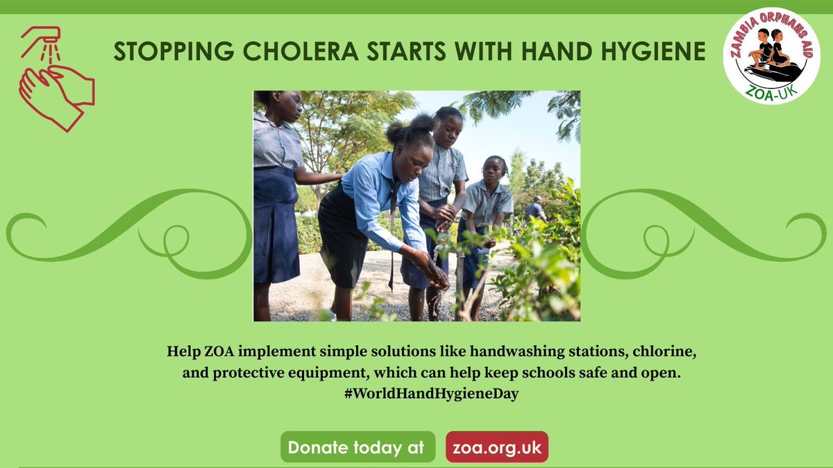 ZambiaUk's tweet photo. This year, flooding in Zambia put schools at high cholera risk.

💧 Clean hands save lives
📚 Open schools protect futures

Support ZOA this #WorldHandHygieneDay

https://t.co/7WmtFxUcLs

#EndCholera #ZOAUK https://t.co/GDdhOpM4Ut