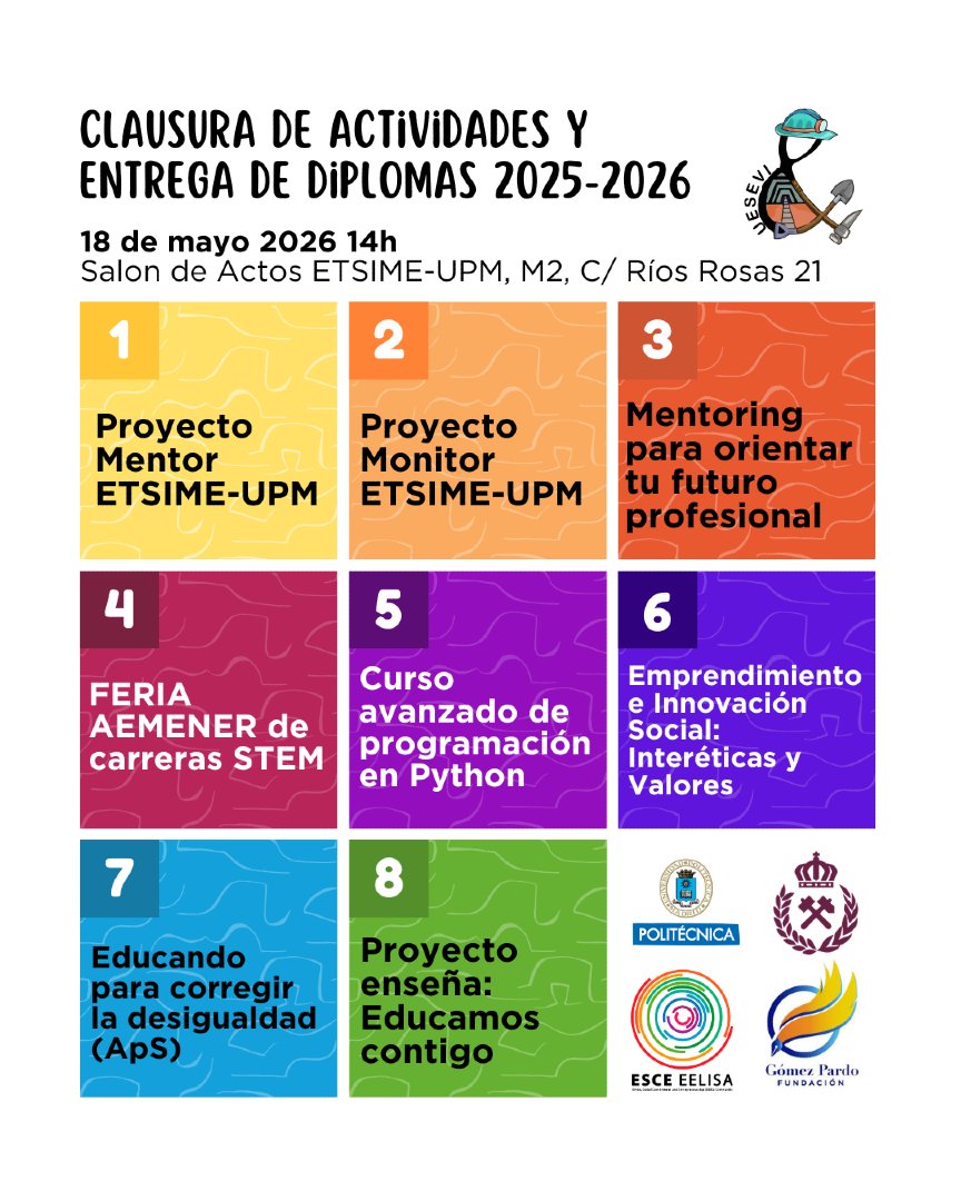 minasenergiaupm's tweet photo. 🎓 ¡Apunta la fecha! El 18 de mayo celebramos la clausura de actividades y entrega de diplomas 25-26. 📜⚒️
📍 Salón de Actos ETSIME-UPM.14:00h.
¡Felicidades a todos los participantes del Proyecto Mentor, Monitor, Python, ApS y más! 🙌
#ETSIME #UPM #Ingeniería #ComunidadUPM https://t.co/8WAb8YhJ2t