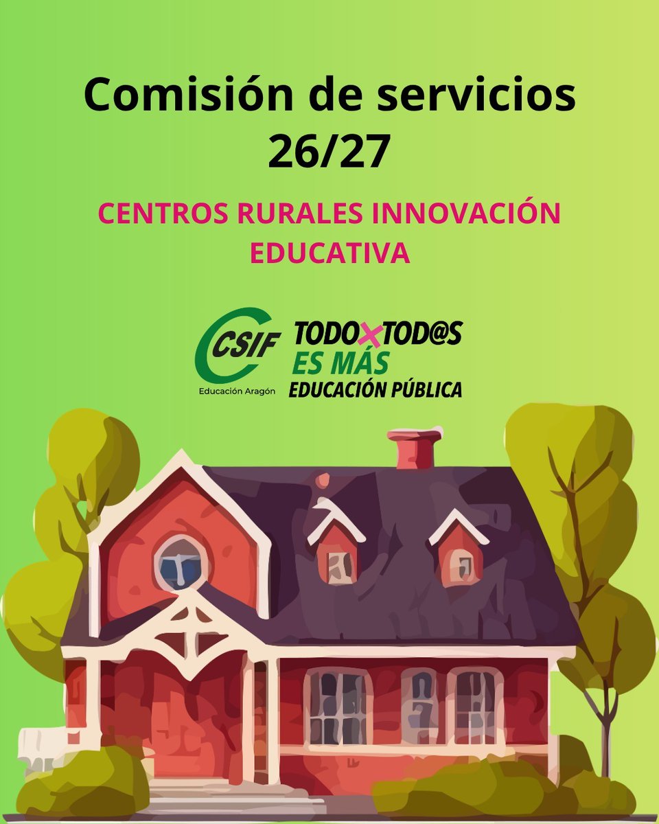CsifAragonEduca's tweet image. 📢 CSIF INFORMA:           
🏕️ COMISIONES DE SERVICIO: CRIE 2026/27🌲
                           
✅ Convocatoria
📆 Solicitudes 5 al 11 de mayo

➕Info👇
csif.es/es/articulo/ar…

🍏#CSIF Educación Aragón 
#TodoXTod@s💚🩷 y ❌ la Educación Pública 
#escuelapublica #movilidad 🚙