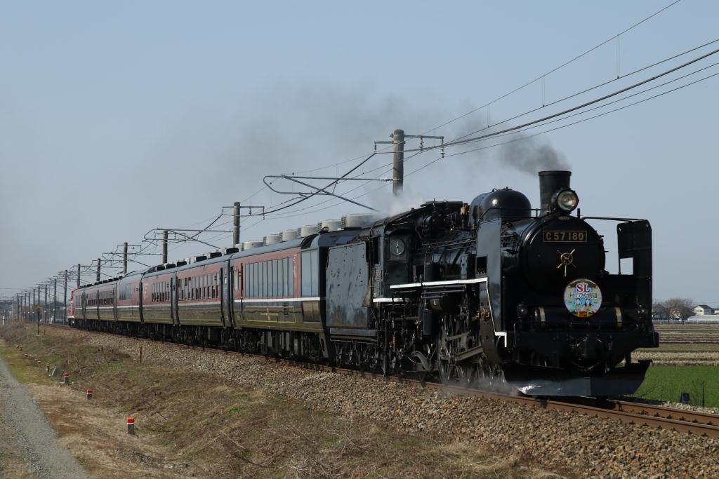 2026.3.22 ①②快速「SL村上ひな街道」 9825レ C57 180+12系改7両