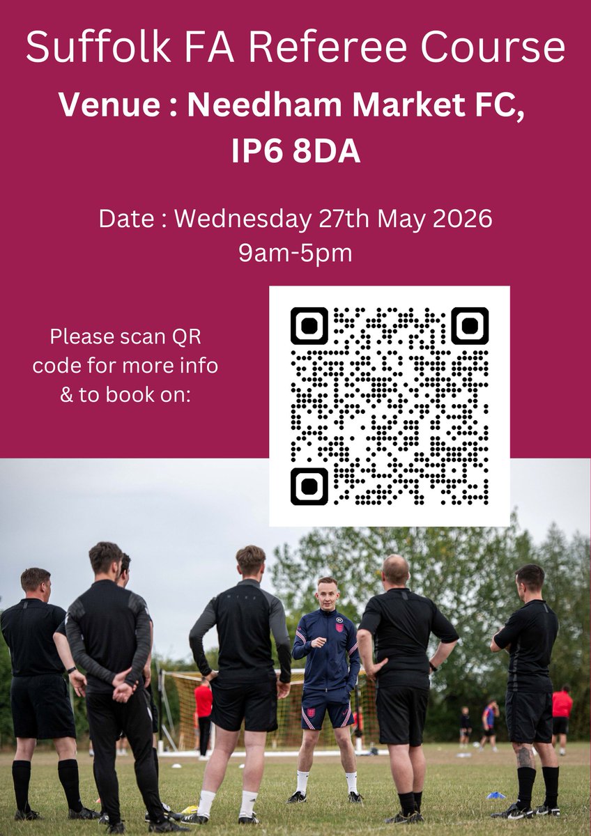 SuffolkFA's tweet photo. A Referee Course is taking place later this month at @needhammktfc

https://t.co/uRzAVNHuxl

#AThrivingLocalGame https://t.co/B113Q7mVrT