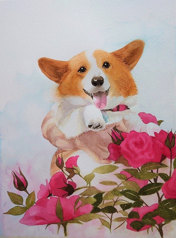 コーギー 4号 可愛い・犬 Corgi, Size 33㎝×24㎝ #WatercolorArt コーギー 4号 可愛い・犬 Corgi, Size 33㎝×24㎝ #WatercolorArt