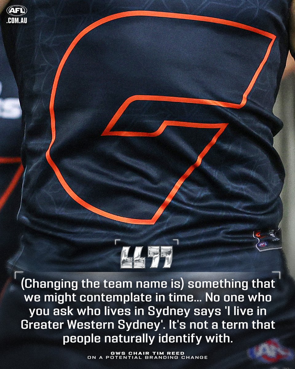 AFL's tweet image. Could we see the Giants rebrand?

Read more about the club's future with @CalTwomey's exclusive interview with GWS Chair Tim Reed: afl.com.au/news/1513275