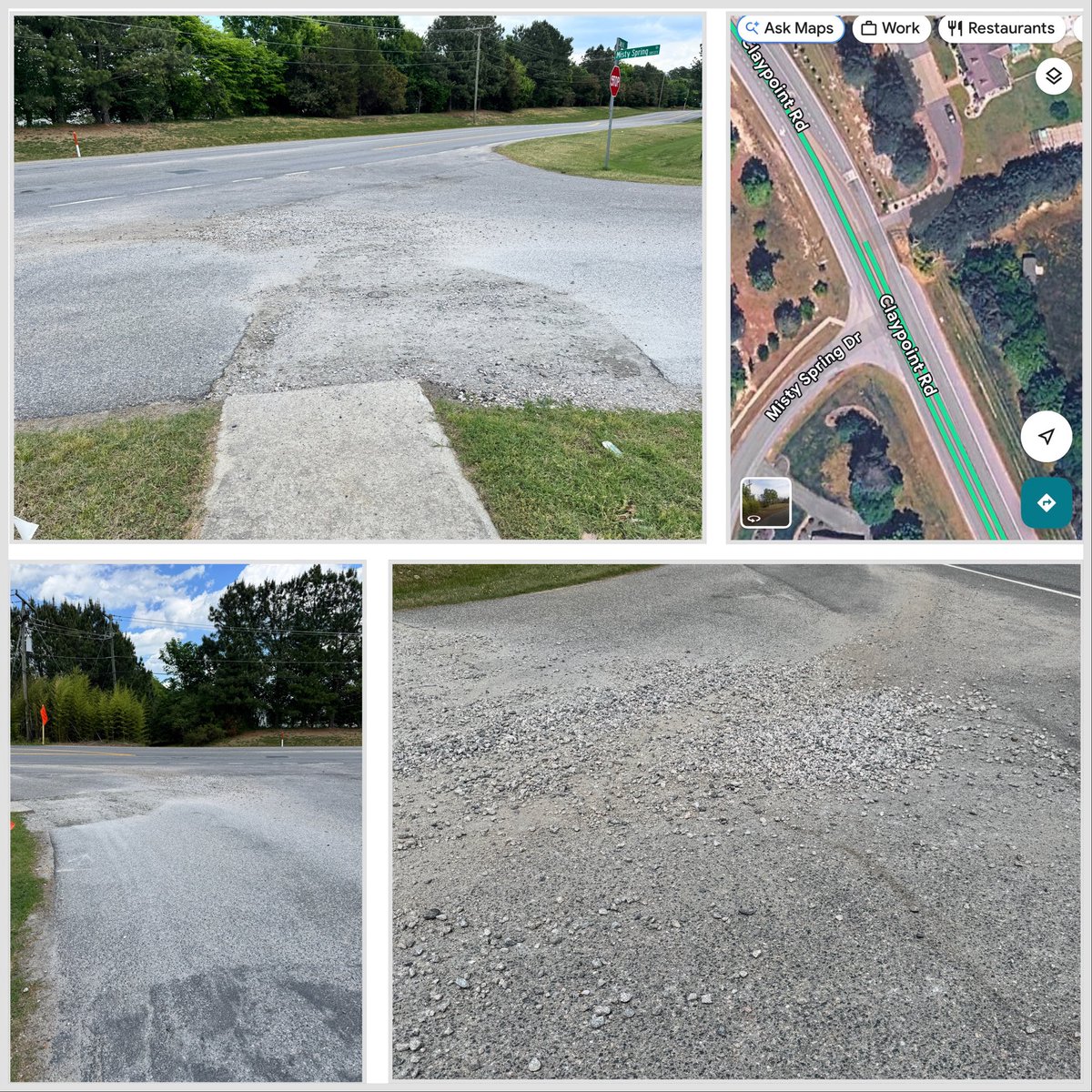 DaddyJ58's tweet photo. Please provide an update regarding the completion of the repaired waterline/road surface at the corner of Claypoint Rd. &amp; Misty Spring Drive?! I have become tired of rolling over these potential projectiles now spreading across the roadway @VaDOTRVA @CBS6 @12OnYourSide @8NEWS https://t.co/dezb0eTgkm