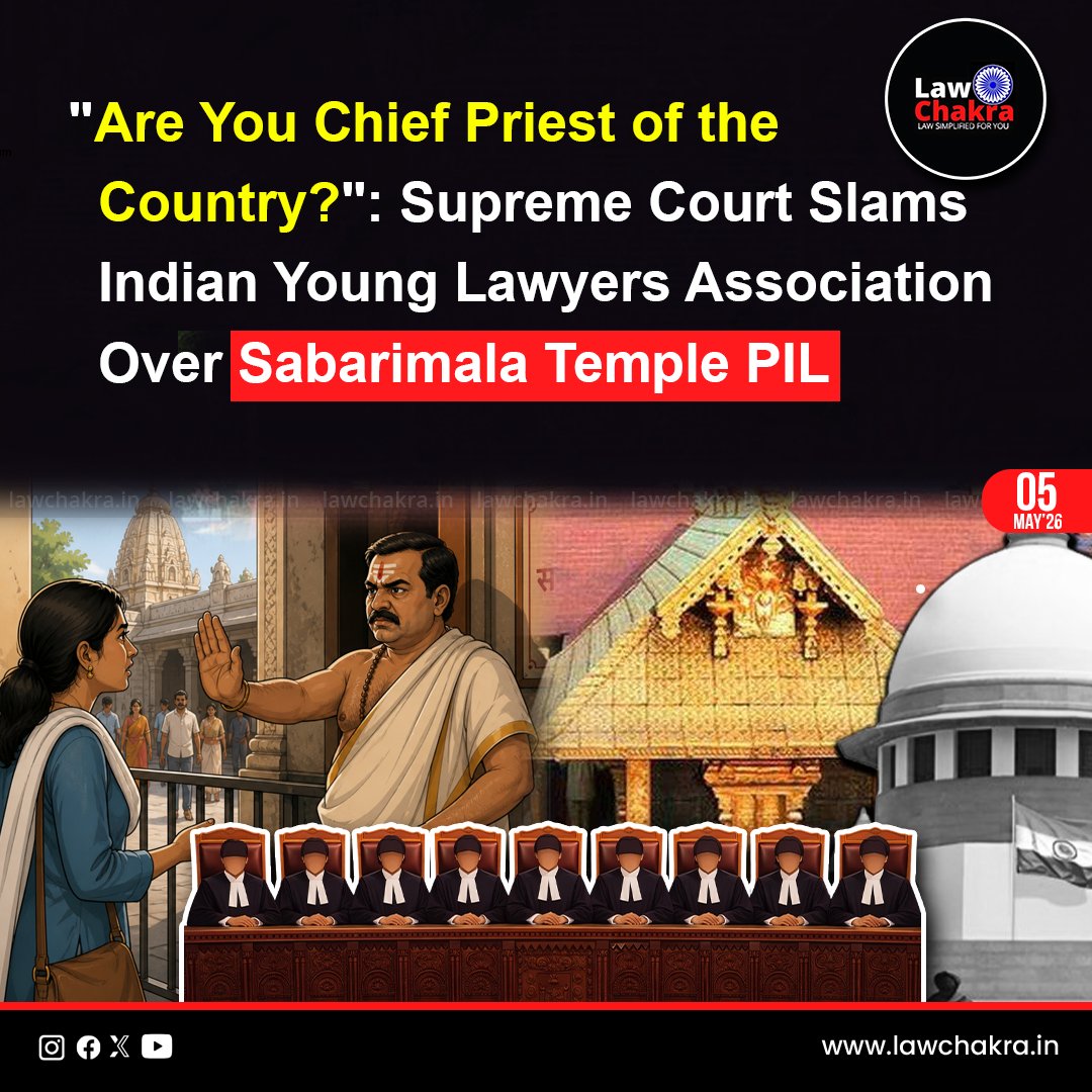 "Are you the Chief Priest of the country?" ⚖️

​The Supreme Court slams the Indian Young Lawyers Association (IYLA) over the 2006 Sabarimala PIL, calling it an "abuse of the legal process."

​#Sabarimala #SupremeCourt #LegalNews #CJISuryakant
#JusticeMMSundresh
PC: <a href="/LawChakra/">LawChakra</a>
