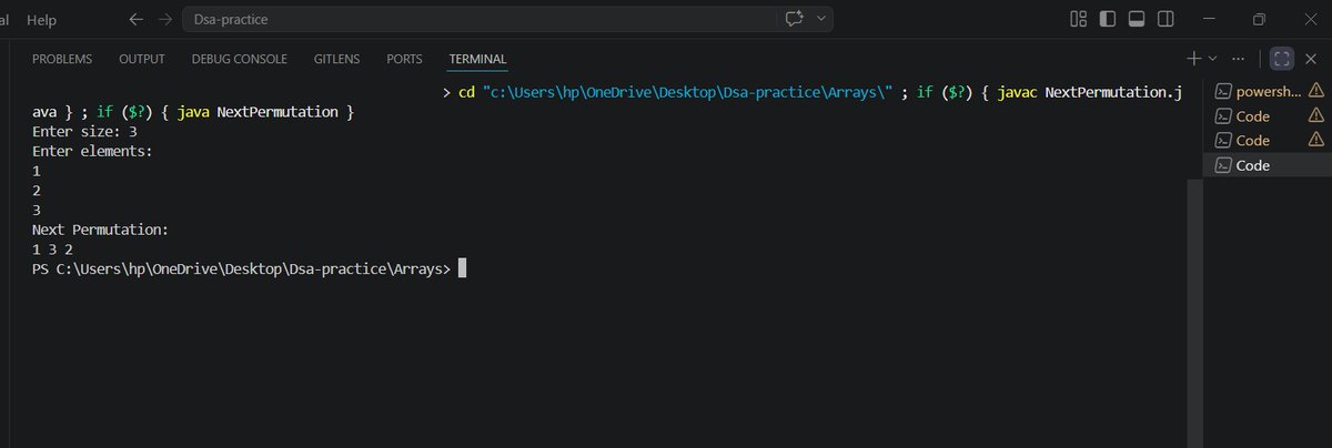 thekhuman__'s tweet image. 🚀 Day 137: Next Permutation! 🧠
Mastered the lexicographical algorithm in Java today. 💻 Finding the break point, swapping, and reversing for an O(n) solution. 📈 Pushed to GitHub as I grind toward MNC goals!
What's your favorite array challenge? 👇
#Java #DSA #MCA #Coding #MNC