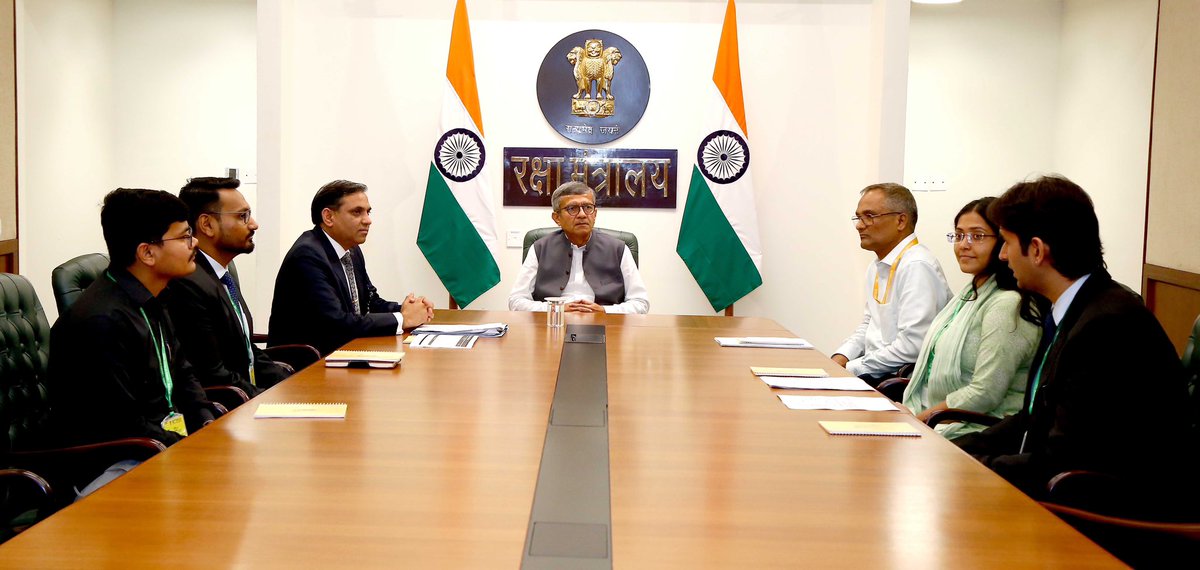 SpokespersonMoD's tweet photo. Defence Secretary Rajesh Kumar Singh today interacted with four IAS Officer Trainees of the 2024 Batch who have joined the Ministry of Defence as Assistant Secretaries under the 8-week Assistant Secretary Programme 2026. The interaction marks the commencement of their attachment with the Ministry.