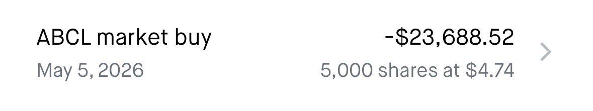 $ABCL

Wasn’t planning on it, but a small DCA for my AbCellera family.

Long and strong.  We know what we hold.🍀