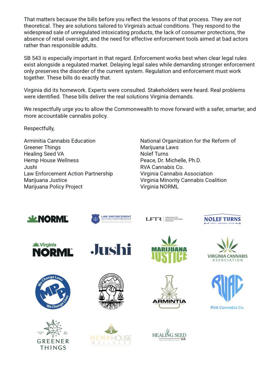 TheDankInformer's tweet photo. 🚨Virginia Cannabis Coalition Urges Gov. Spanberger to Let Adult-Use Regulation Bills Take Effect July 1

The bills would replace the state’s existing unregulated illicit marijuana market with a regulated adult-use system that includes oversight, consumer safety standards, age verification, product protections, and stronger enforcement tools—based on years of state studies, stakeholder input, and planning—rather than continuing the current disorder.​​​​​​​​​​​​​​​​​​​​​​​​​​​​​​​​​​​​​​​​​​​​​​​​​​

$MSOS