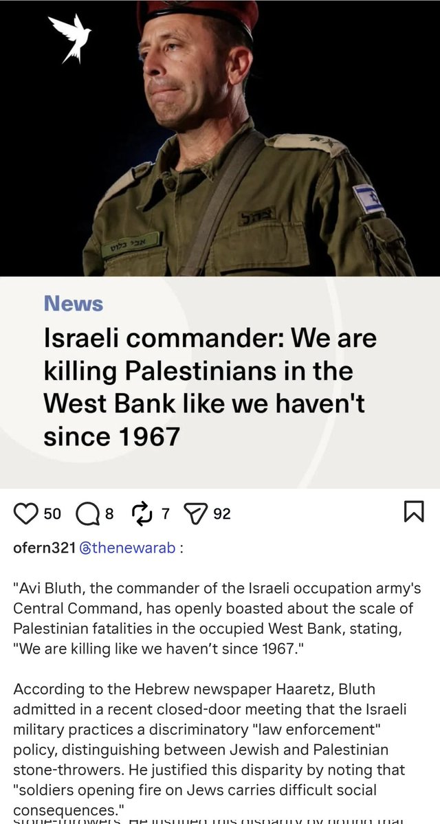 WhistleIRL's tweet image. #Israel #IDF commander: We are killing #Palestinians in the #WestBank like we haven't since 1967

Via @ofer_n

#StopArmingIsrael - @MichealMartinTD, you're complicit in that.

#GazaGenocide‌ #Palestine #USA 
#WestBankGenocide #Ireland #Gaza