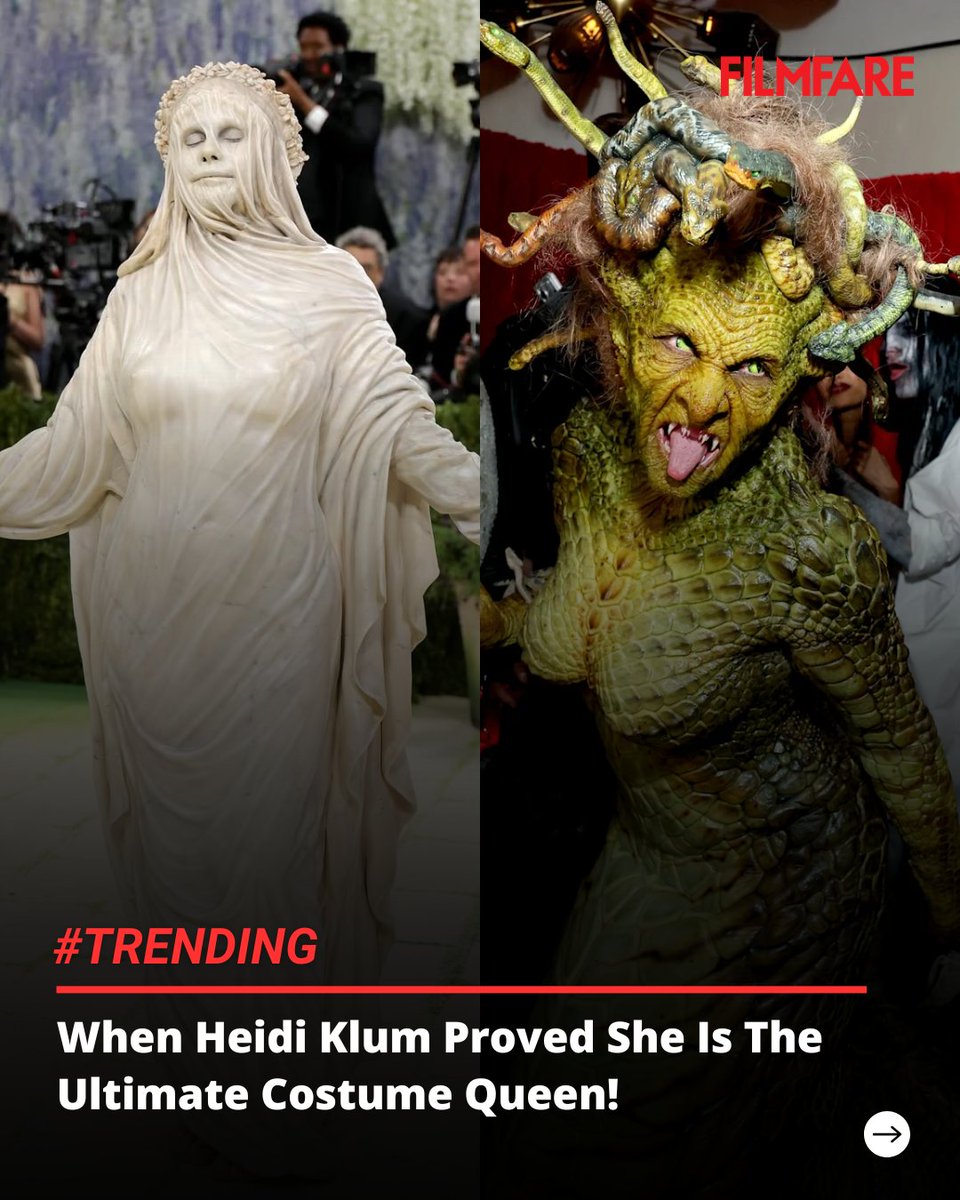 filmfare's tweet image. From a marble sculpture at the MET to jaw-dropping Halloween avatars, #HeidiKlum continues to raise the bar with her larger-than-life looks. 😍

#Trending