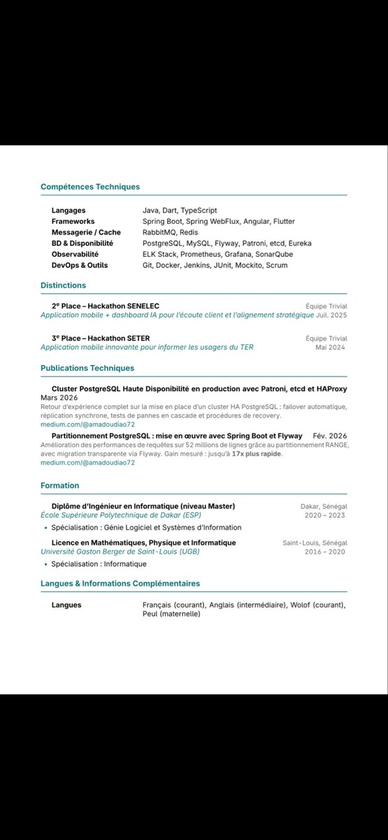 itkuni77's tweet image. Ouvert aux opportunités ! 
Ingénieur Fullstack Java/Spring Boot basé à Dakar | 5 ans d'exp | Projets Douane SN &amp;amp; Senelec | 2e Hackathon SENELEC 2025. DM ouvert ! 

#Java #SpringBoot #Dakar