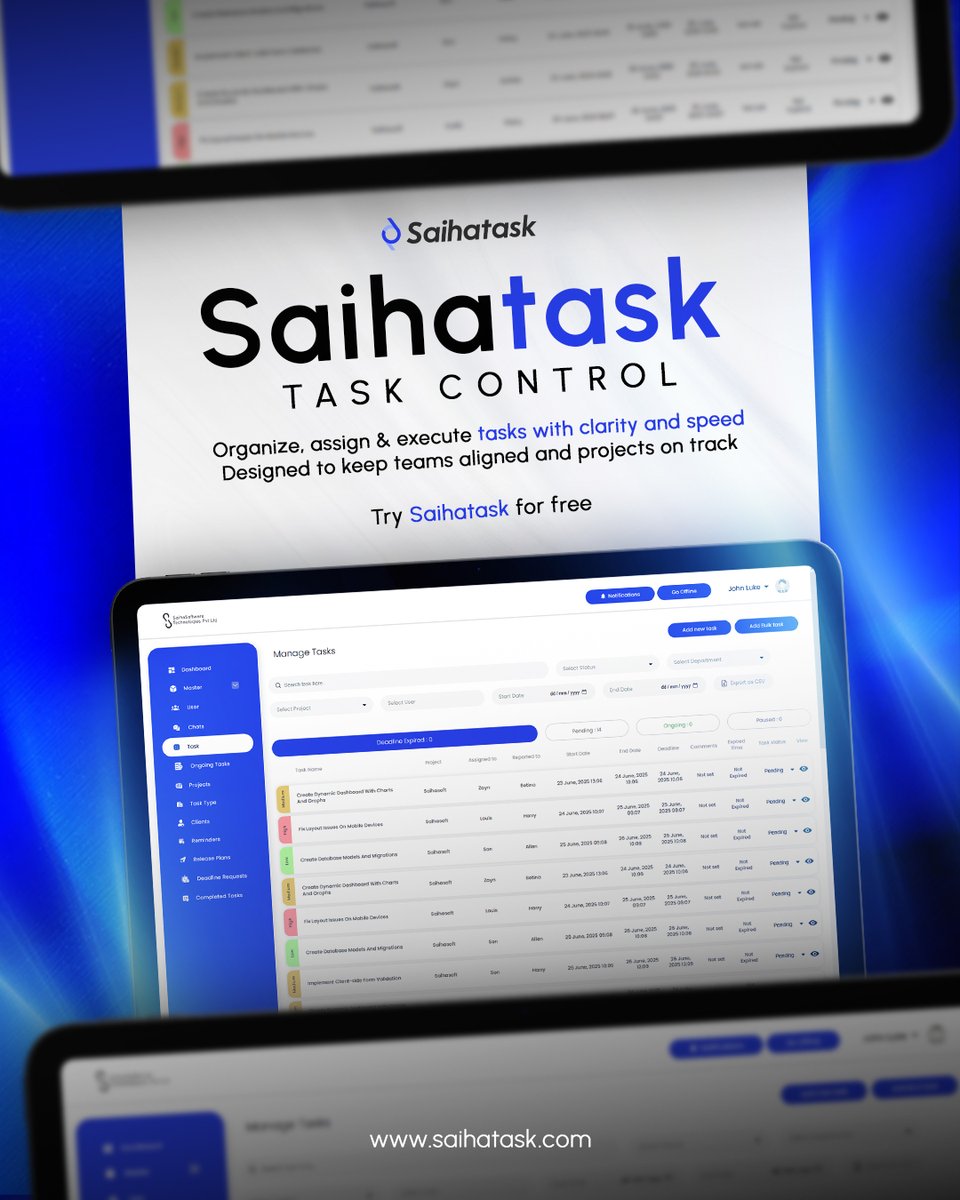saihatask's tweet photo. Struggling to manage tasks?
Saihatask is the smart task management software that helps you organize, track, and stay productive.
Take control of your workflow today.
https://t.co/pA3RDfaWCo
#TaskManagementSoftware #TaskManagementTool #WorkflowManagement #Saihatask #Saihasoft https://t.co/DqpoE1jJp3