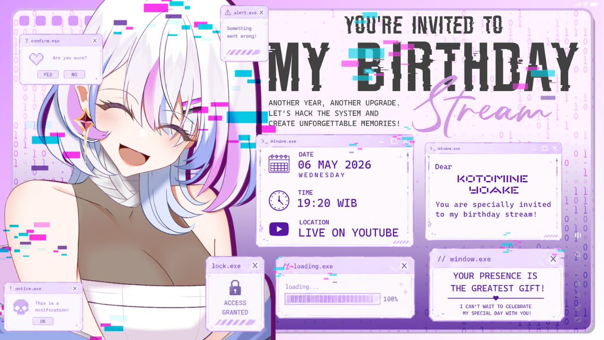Besok malem ada yg level up nih temen"
Yuk kita ramein bday streamnya <a href="/YNaiuta/">Yaruki Naiuta</a> 

Waktu dan tempat
📅 : Rabu, 6 Mei 2026 
⏰ : 19:20 WIB 
📍 : youtube.com/watch?v=ZEiMlO…

Jika kalian punya data spesial boleh banget kirim kesini yaa
🔗forms.gle/FcjFBENsYSKiYD…