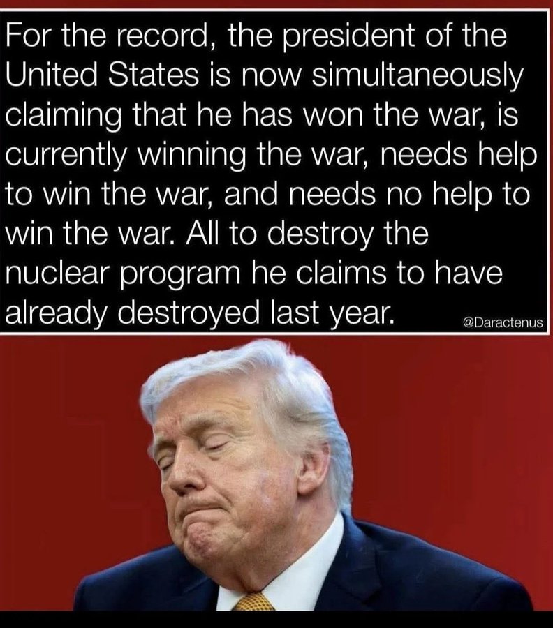 namwella1961's tweet image. Trump is being humiliated on the world stage.
He has started a war with Iran he can't finish.
He has put his ego above all else.
He can't admit defeat.
He is losing supporters.

Expecting Trump to show leadership is like expecting cigarettes to cure cancer.
#TrumpIsUnfitForOffice