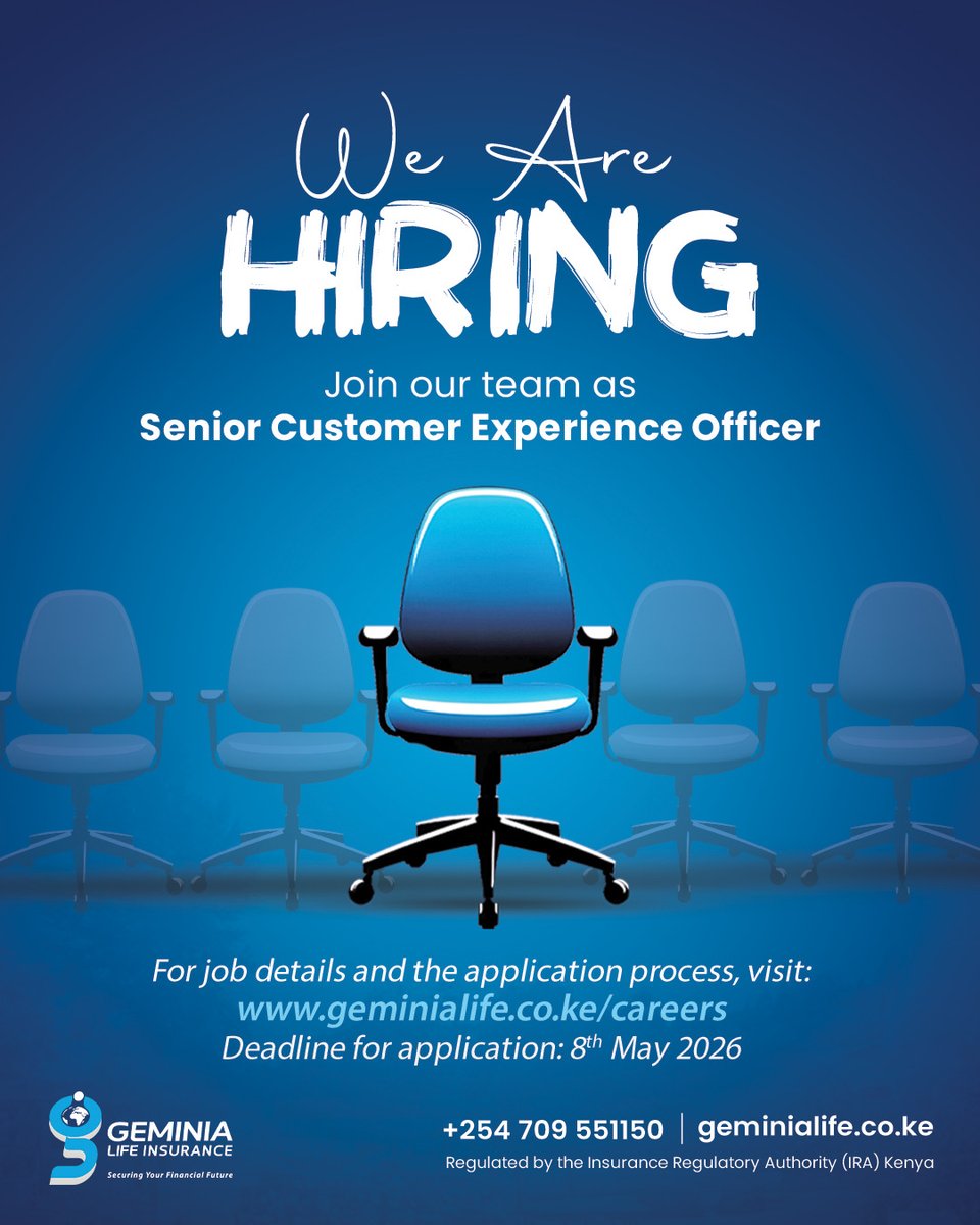 GeminiaLife's tweet image. If you are passionate about service excellence and delivering meaningful customer experiences, this role is for you.

Think you’ve got what it takes?

Click &amp;amp; Apply: lnkd.in/dwb-cKgm

 Deadline: 8th May 2026

#jobopportunity