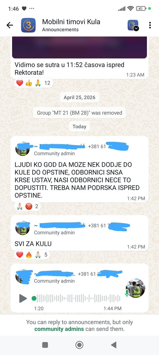 Ko je u Kuli ili blizu Kule neka ode ispred opštine