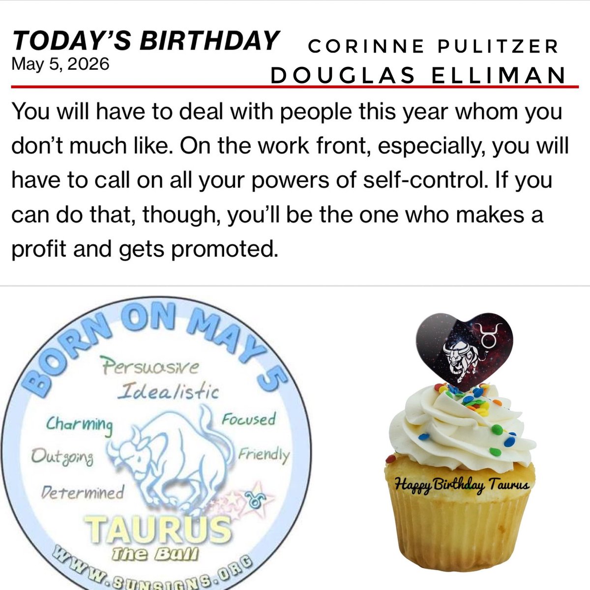 CorinnePulitzer's tweet image. For everyone celebrating a #Birthday today, #May5th
check out your Horoscope &amp;amp; enjoy your special day! #Taurus ♉️🐂#Gemini ♊️  🎉🎈🎂🎊🎁🥂🍾👏🏻👏🏻👏🏻👏🏻👏🏻#happybirthday #Horoscope #happybirthdaytoyou #HappyCinco 
#HappyMonthOfMay🥂🍾
@DouglasElliman