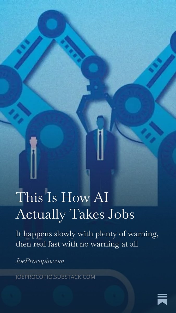 jproco's tweet image. This Is How AI Actually Takes Jobs – I’ll give you the warning signs in today’s post

joeprocopio.substack.com/p/this-is-how-…

#technology #business #work #money #ai