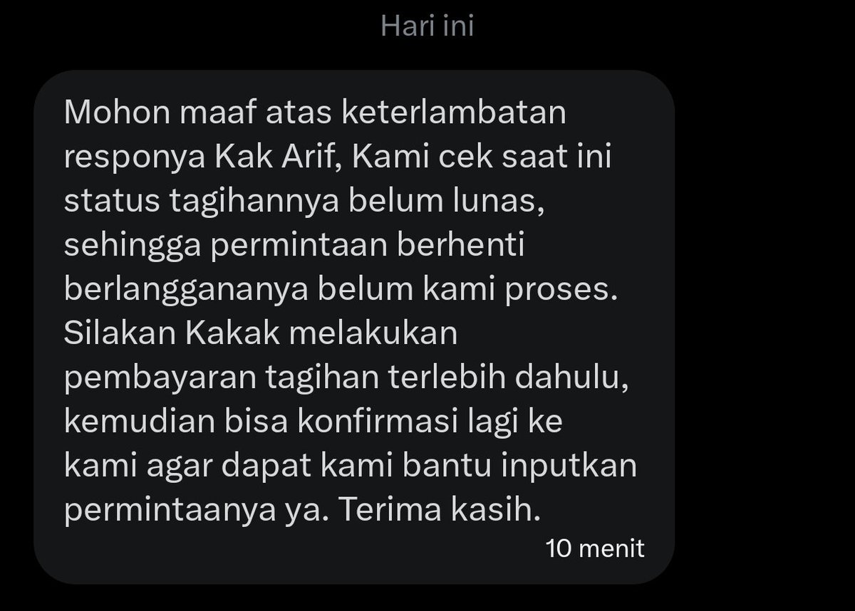 arifsuw's tweet photo. @IndiHome Arahan yg kalian berikan cuma pesan template yg tidak memberi penjelasan atau penyelesaian masalah.
Itu balasan dari cs kalian yg tidak berfungsi. Silahkan jawab disini pertanyaan yg saya ajukan sebelumnya. "Kenapa pengajuan saya ditunda lebih dari 1 minggu?" https://t.co/UYbLt0m54S
