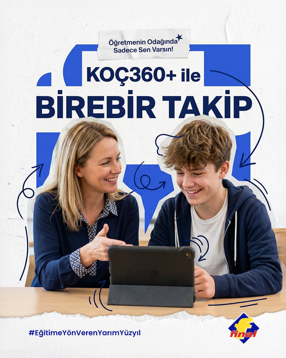 finalegitim's tweet photo. Kalabalıkların içinde kaybolma, başarının merkezinde yer al! 
Final Kurs’ta uygulanan KOÇ360+ sistemiyle, öğretmeninin odağında sadece sen varsın. Sana özel hazırlanan çalışma planları, birebir takip ve sürekli destekle sınav yolculuğunda her adımın kontrol altında. https://t.co/DaI2TTx8qo