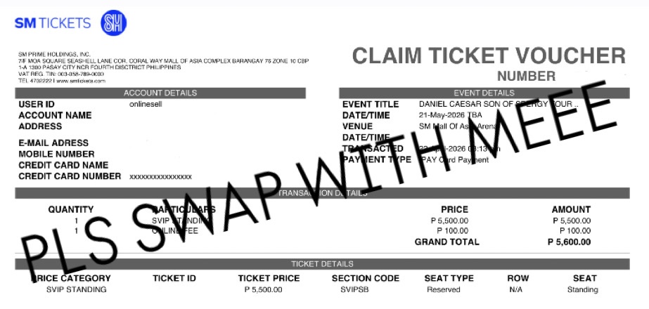 SWAP - DANIEL CAESAR SOS CONCERT DAY 3 

have: 1 SVIP DAY 3 
want: 1 SVIP DAY 2