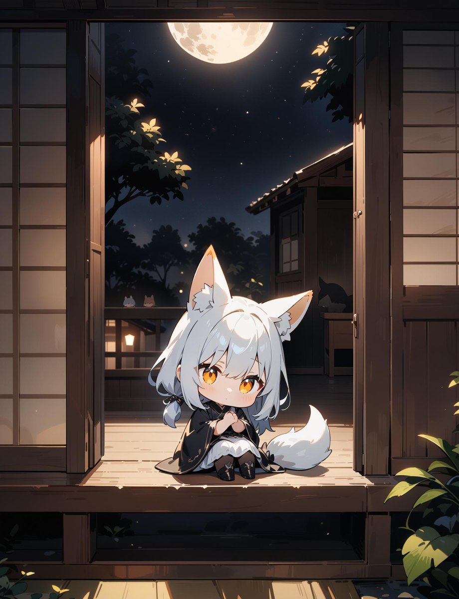 おきつねさんと穏やかな夜 #AIイラスト