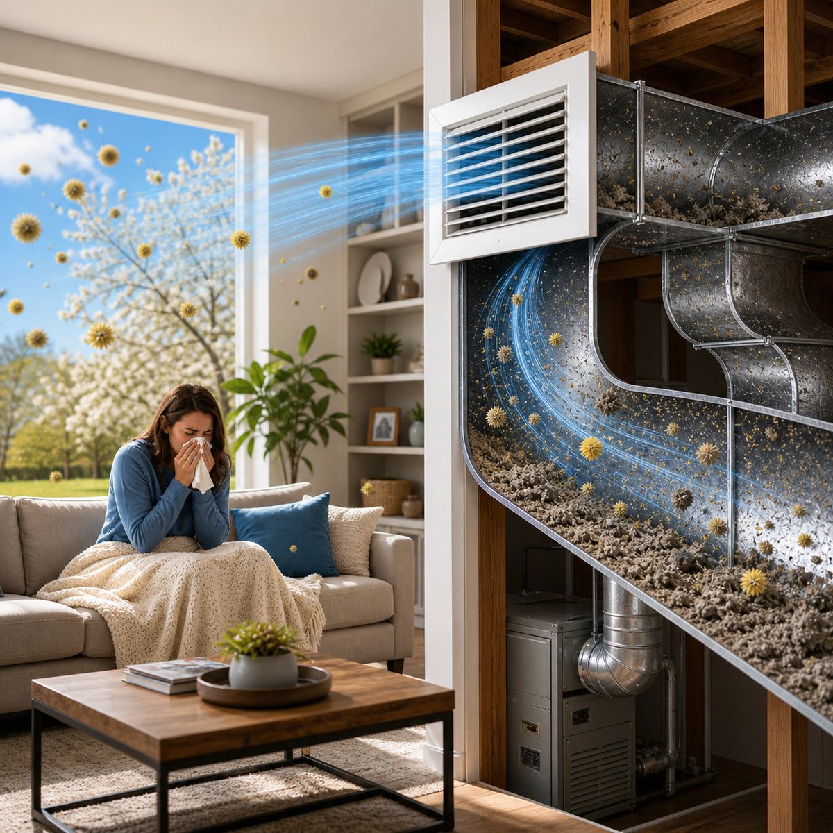 If allergies feel worse indoors right now, there’s a reason.

Pollen, dust, and debris build up in your ductwork—and circulate every time your system runs.

A properly cleaned system can help reduce that cycle.

beamazedclean.com/air-duct-clean…
316-854-0558

#WichitaKS #AirDuctCleaning